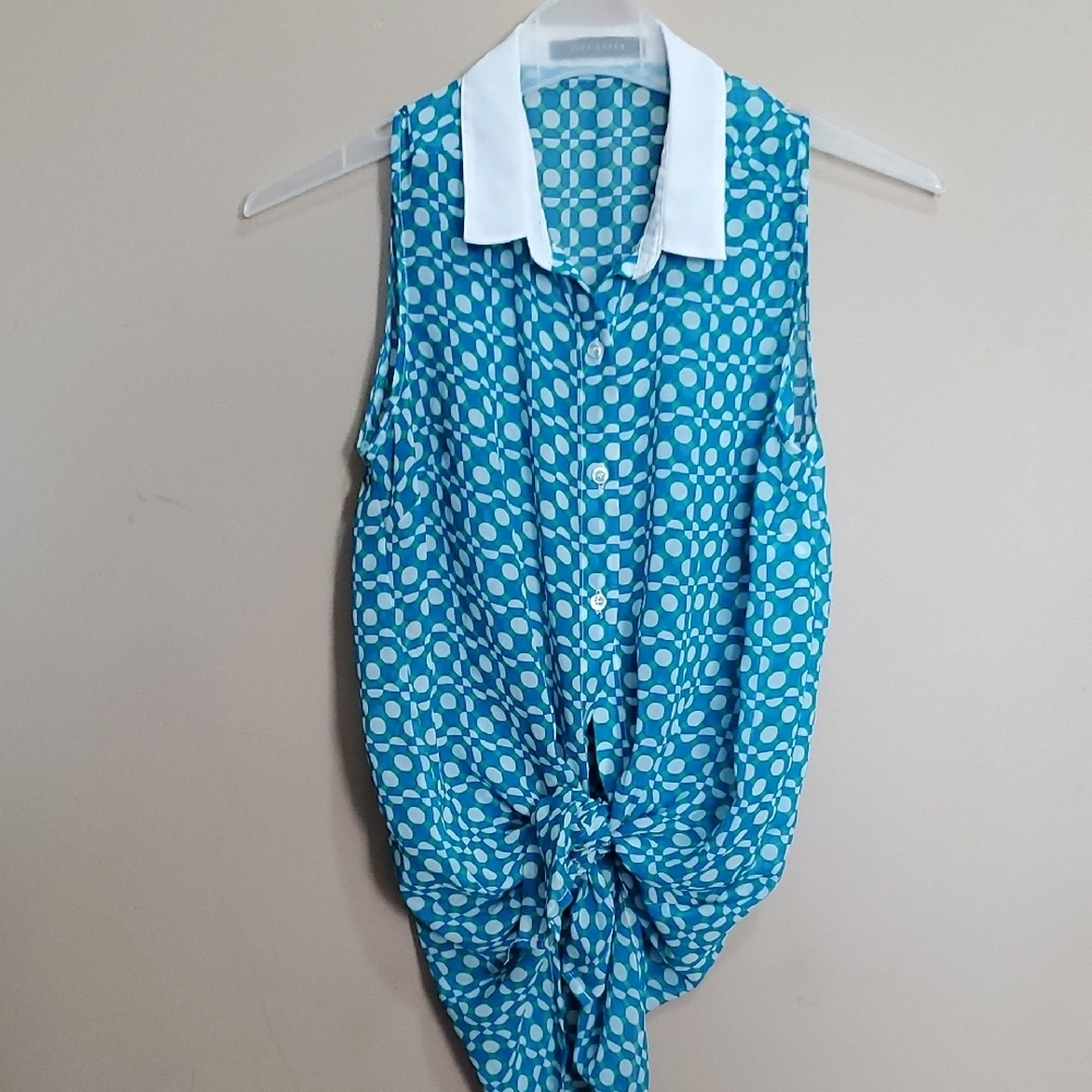 Suzy Sheir Blue Patterned Sleeveless Top Size Small